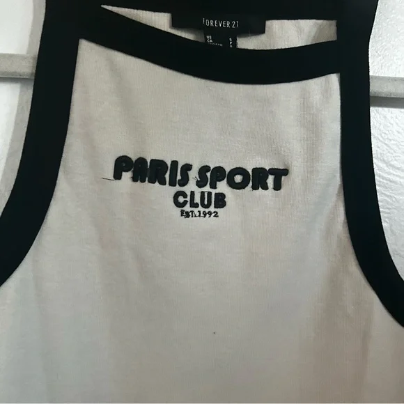 Forever 21 Paris Sport Club Cream & Black Tank Top Sz Small NWT - Picture 3 of 5